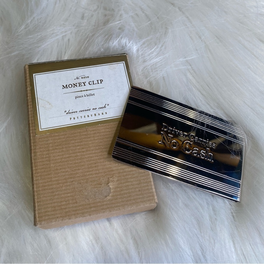 Pottery Barn Silver Money Clip #8319 "DRIVER CARRIES NO CASH" With Box